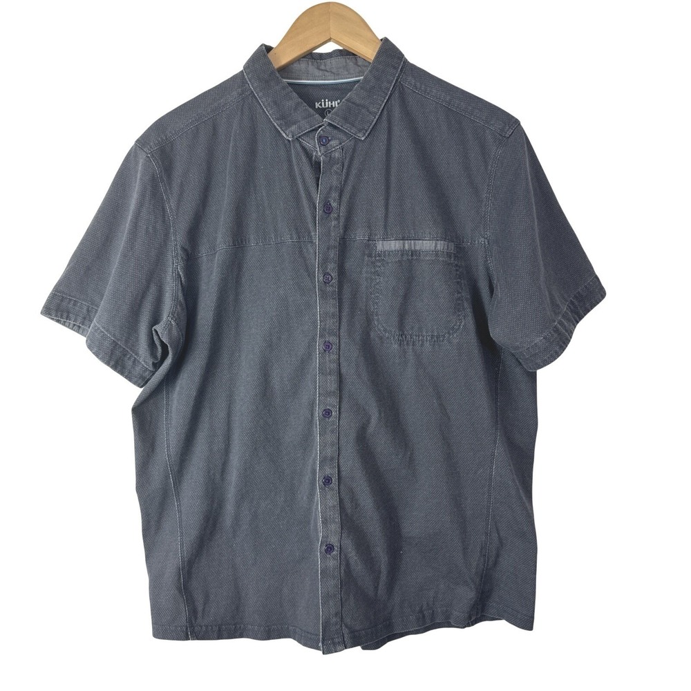 Kuhl Wildfibre Short Sleeve Button Up Shirt Mens Large Organic Cotton Blue
